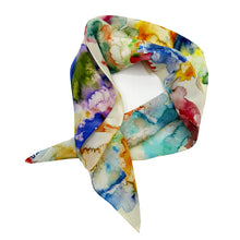 Load image into Gallery viewer, Celestia Silk Scarf made from 100% crepe de chine silk, featuring a delicate hand-illustrated watercolor pattern in soft, celestial tones