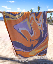 Load image into Gallery viewer, Sway cotton double sided Turkish Towel | Pestemal | Illustrated print beach towel | Marbling art pattern