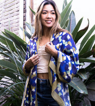 Load image into Gallery viewer, Pebble Coast wool and silk blend warm rectangle illustrated pattern scarf