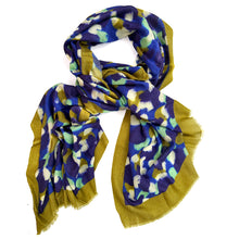 Load image into Gallery viewer, Pebble Coast wool and silk blend warm rectangle illustrated pattern scarf