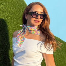 Load image into Gallery viewer, Hand-illustrated cotton bandana with colorful neon hand-illustrated abstract pattern Chromarama by Doku, eco-friendly and sustainably made
