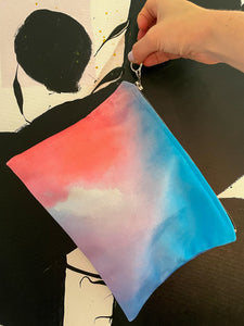 velvet illustrated pink clouds wallet zip pouch