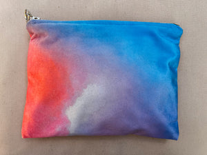 velvet illustrated pink clouds wallet zip pouch