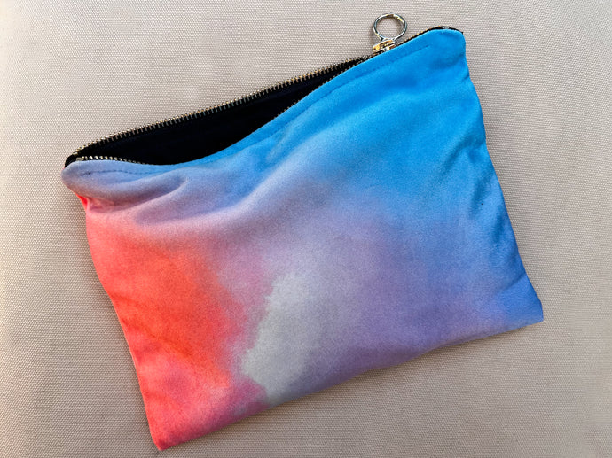 velvet illustrated pink clouds wallet zip pouch