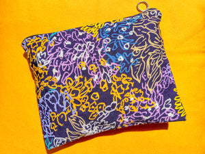Abstract floral illustrated canvas pouch bag wallet