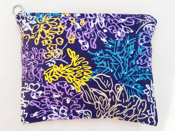 Abstract floral illustrated canvas pouch bag wallet