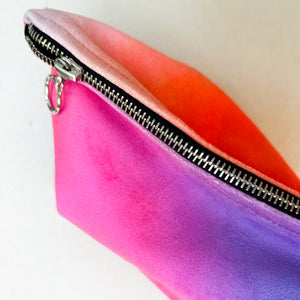 velvet illustrated pink and purple gradient wallet zip pouch