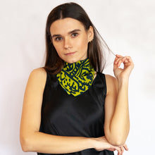 Load image into Gallery viewer, Doku Pickle Forest Green Illustrated Silk Scarf and Bandana Neck
