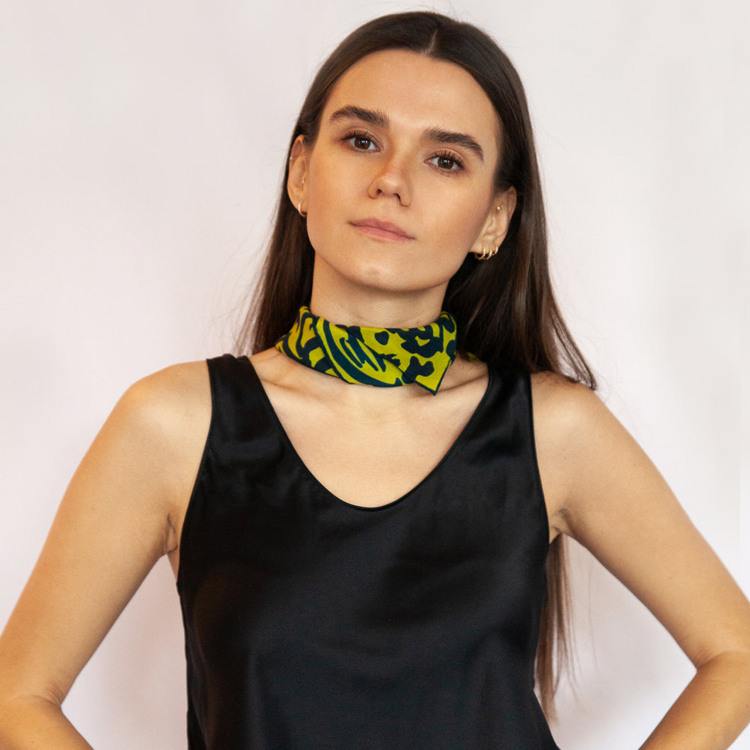 Doku Pickle Forest Green Illustrated Silk Scarf and Bandana