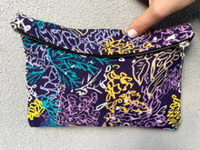 Load image into Gallery viewer, blue dream canvas zipper bag pouch, illustated floral print canvas bag
