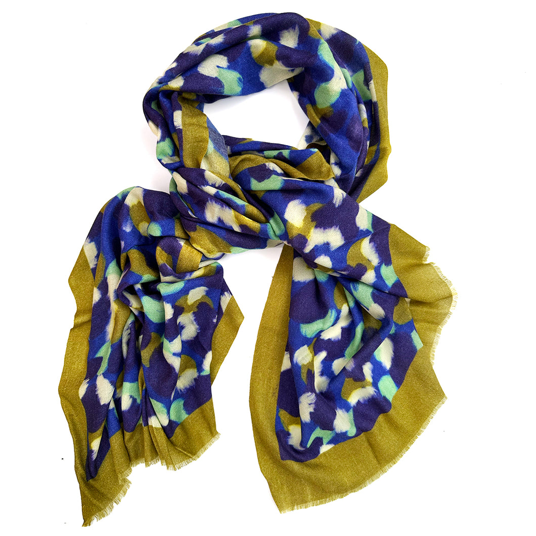 Pebble Coast wool and silk blend warm rectangle illustrated pattern scarf