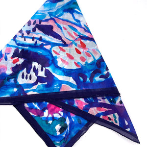 Tropic Blues Cotton Scarf and Bandana Fold