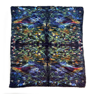 Neverland Blue floral ablstract pattern wool silk blend scarf, winter fashion accessories