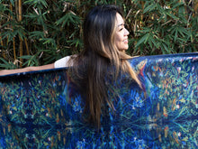 Load image into Gallery viewer, Neverland Blue floral ablstract pattern wool silk blend scarf, winter fashion accessories
