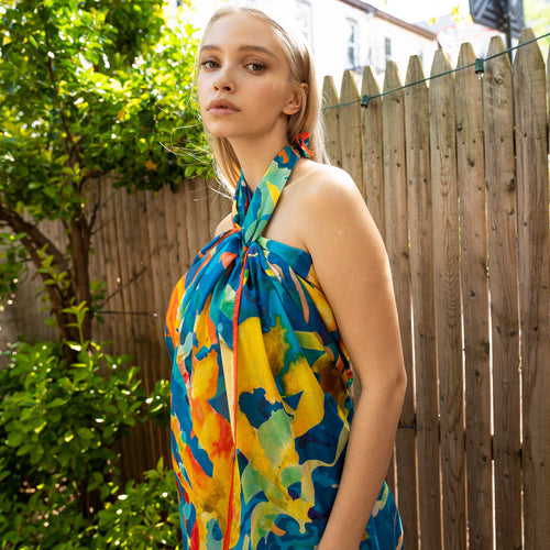 Doku Lush Illustrated Cotton Beach Pareo Wrap Dress