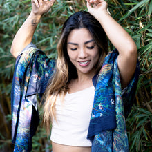 Load image into Gallery viewer, Neverland Blue floral ablstract pattern wool silk blend scarf, winter fashion accessories
