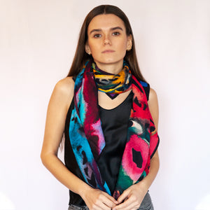 Night Fall Hand Illustrated Soft Luxury Rainbow Wool Scarf Style