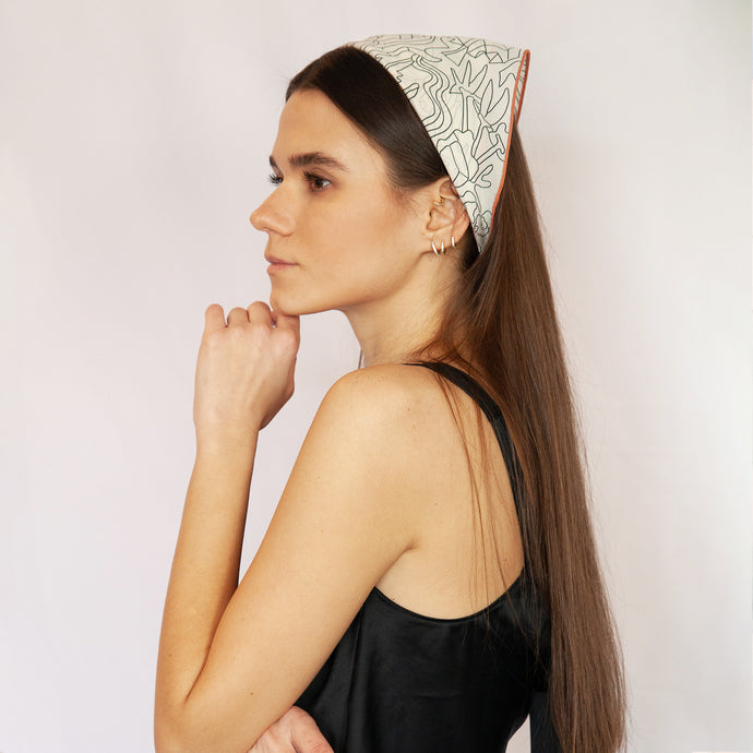 Vanilla Town Illustrated Silk Scarf Bandana and Headband